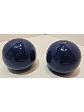 Vintage Nancy Calhoun Sapphire Blue Round Ball Stoneware  Salt & Pepper Shakers